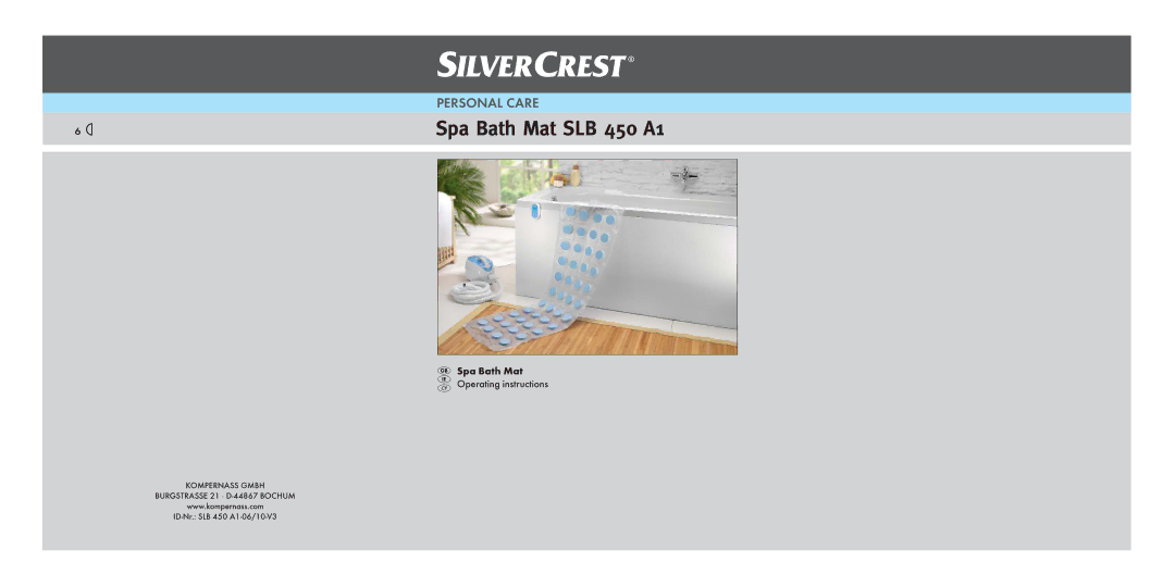 Silvercrest SLB 450 A16 operating instructions Spa Bath Mat SLB 450 A1, Spa Bath Mat CY Operating instructions 