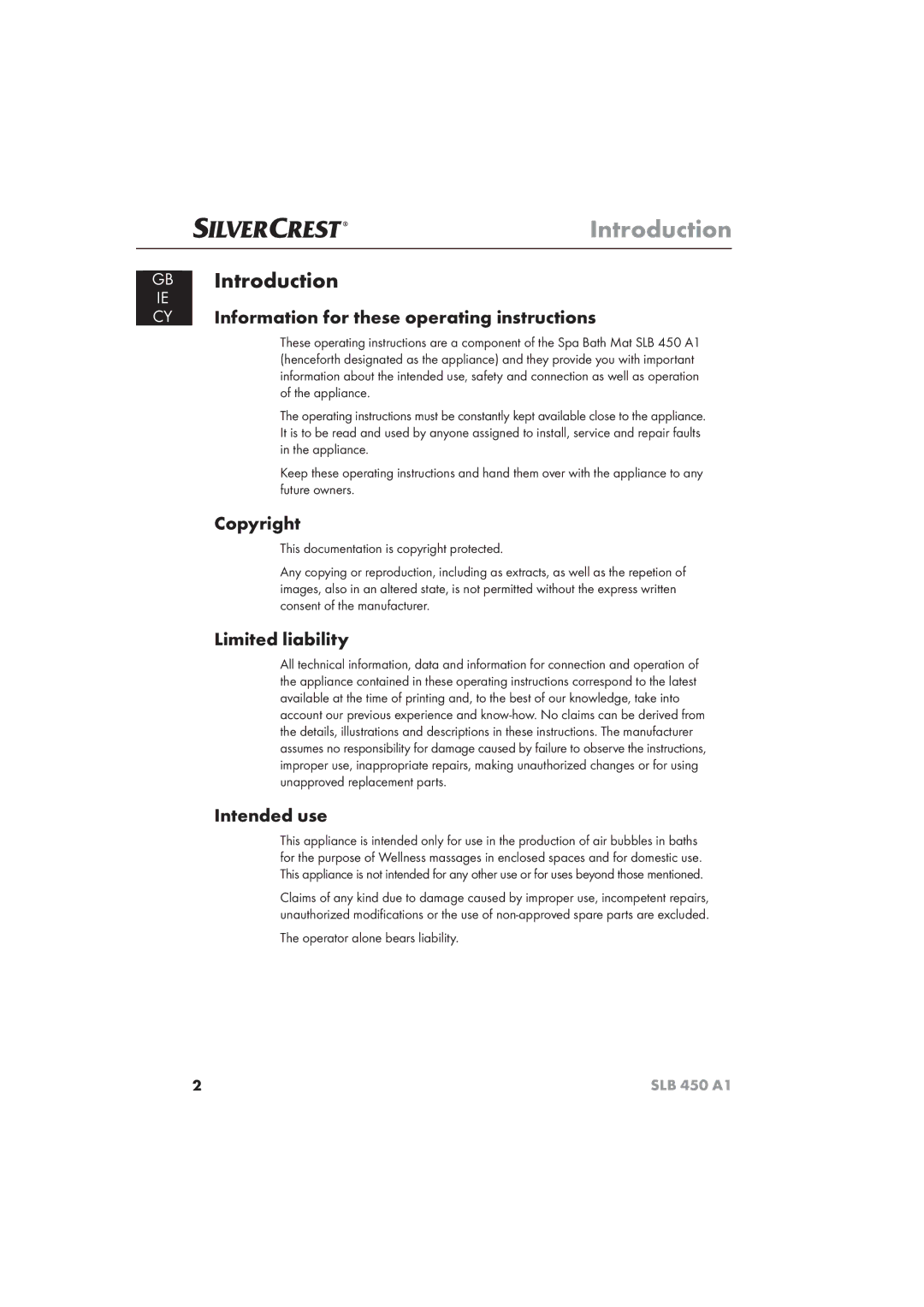 Silvercrest SLB 450 A16 operating instructions Introduction 