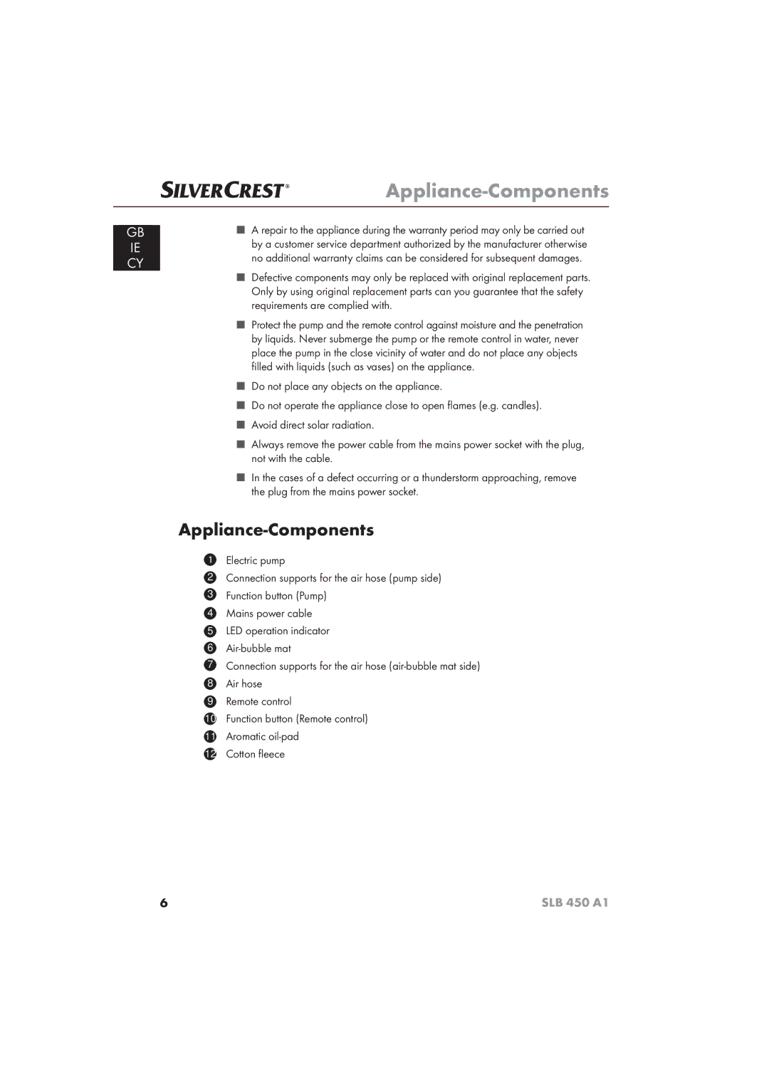 Silvercrest SLB 450 A16 operating instructions Appliance-Components 