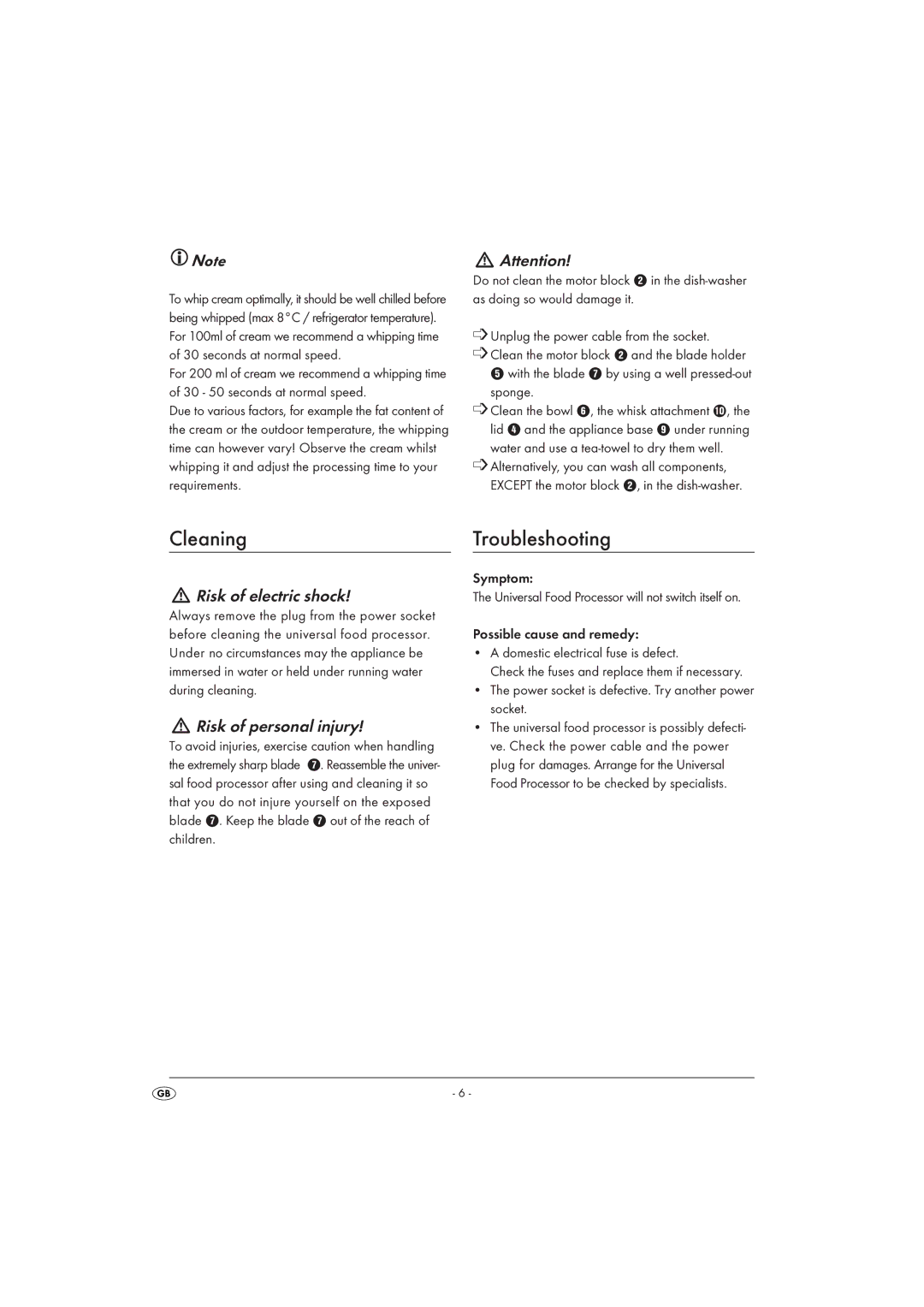 Silvercrest SMZ 260 B1 operating instructions Cleaning, Troubleshooting, Risk of electric shock, Symptom 