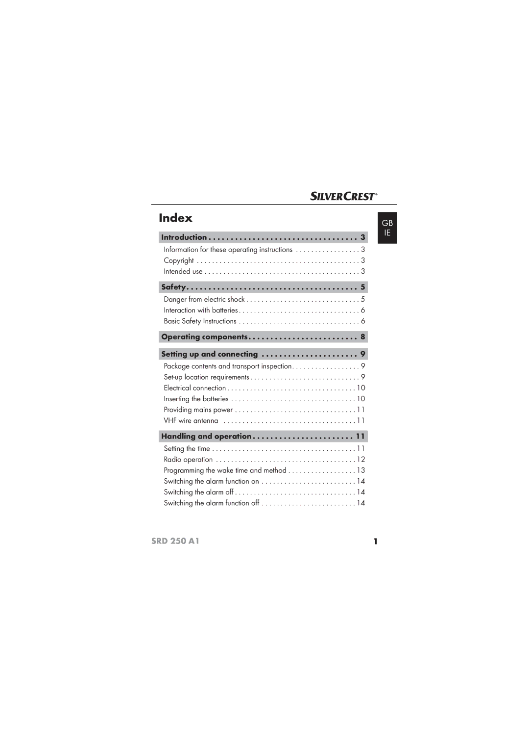 Silvercrest SRD 250 A1 operating instructions Safety, Operating components 