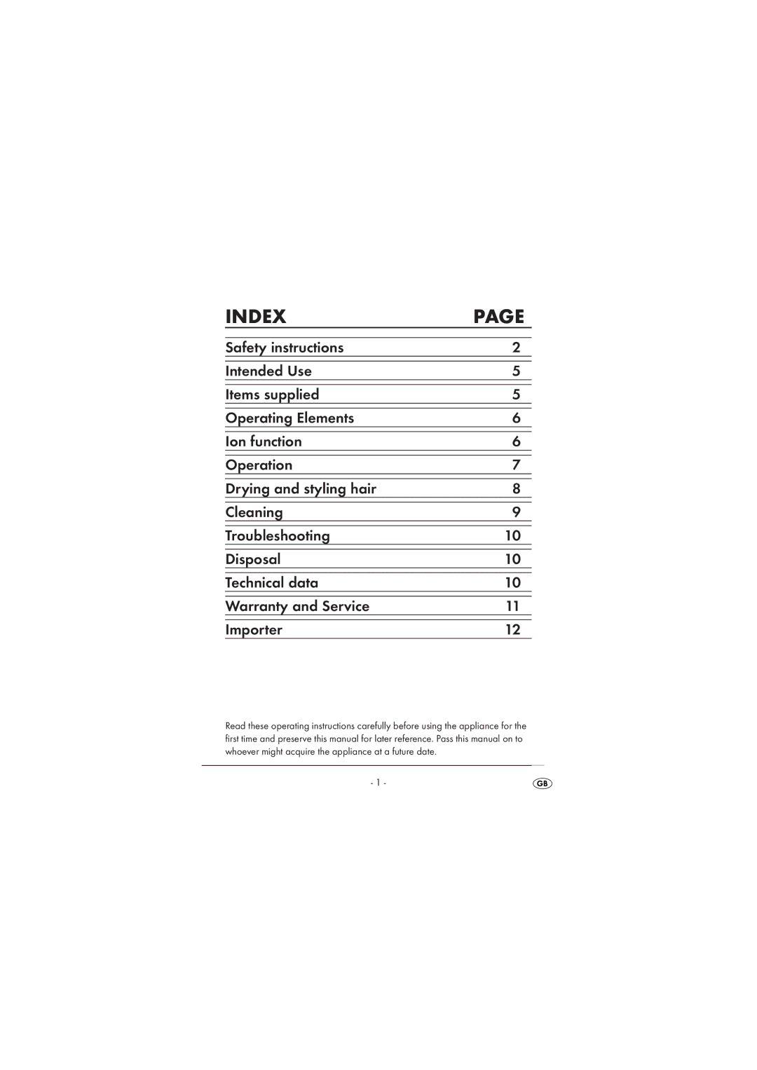 Silvercrest SRHT 1500 A2 operating instructions Index 