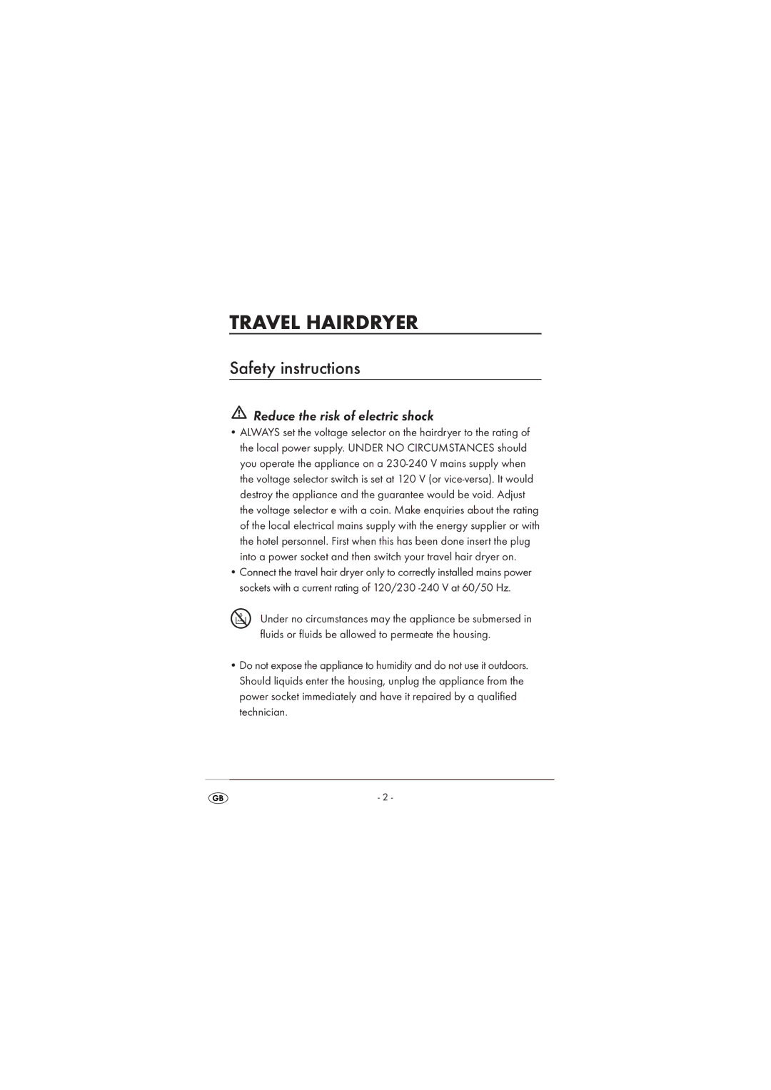 Silvercrest SRHT 1500 A2 operating instructions Safety instructions, Reduce the risk of electric shock 