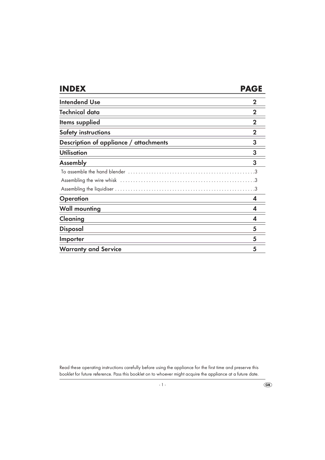 Silvercrest SSMS 600 A1 operating instructions Index 