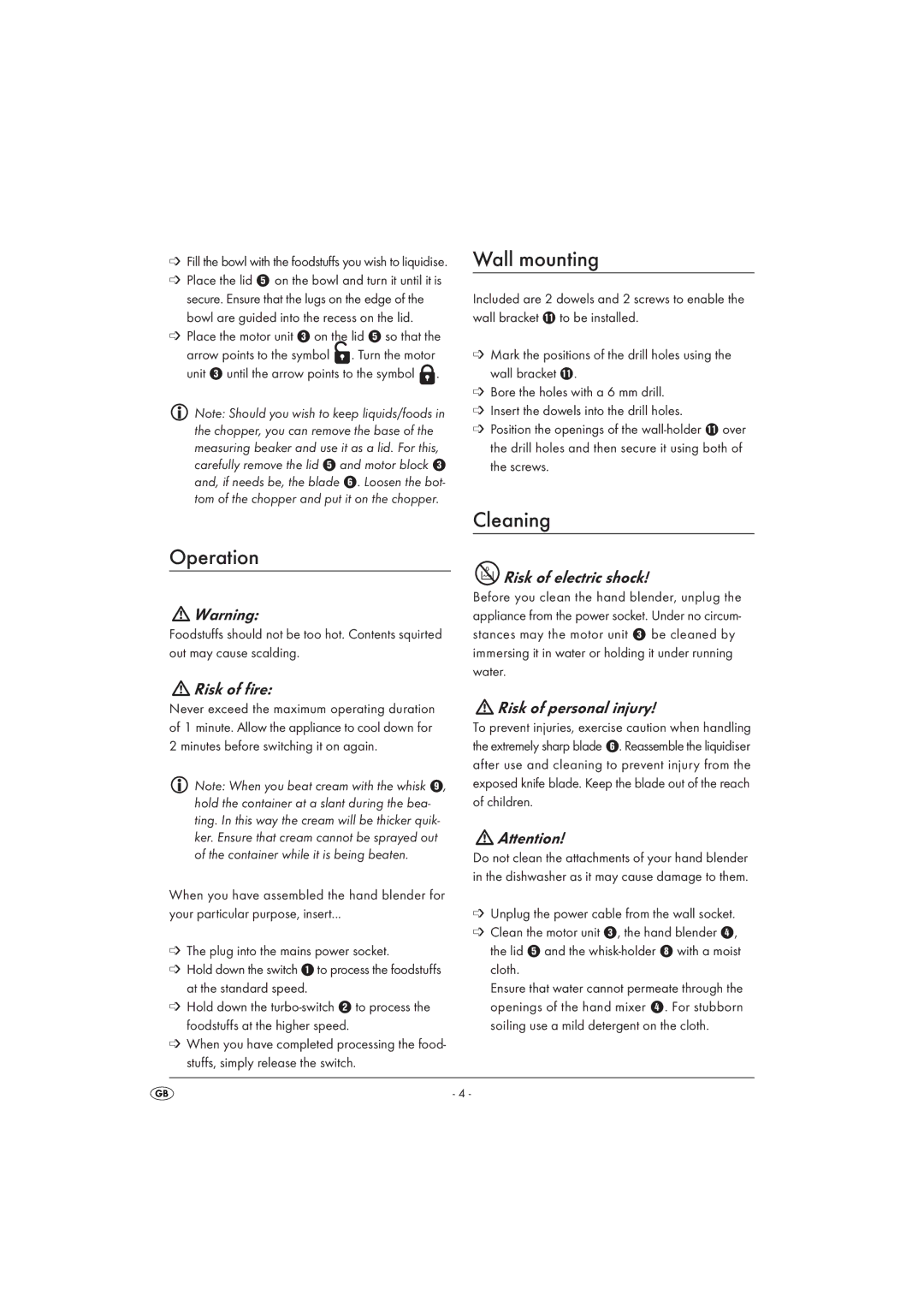 Silvercrest SSMS 600 A1 operating instructions Operation, Wall mounting, Cleaning 