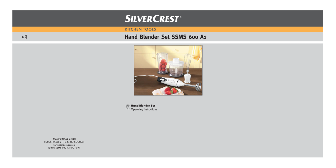 Silvercrest operating instructions Hand Blender Set SSMS 600 A1, Kitchen Tools 