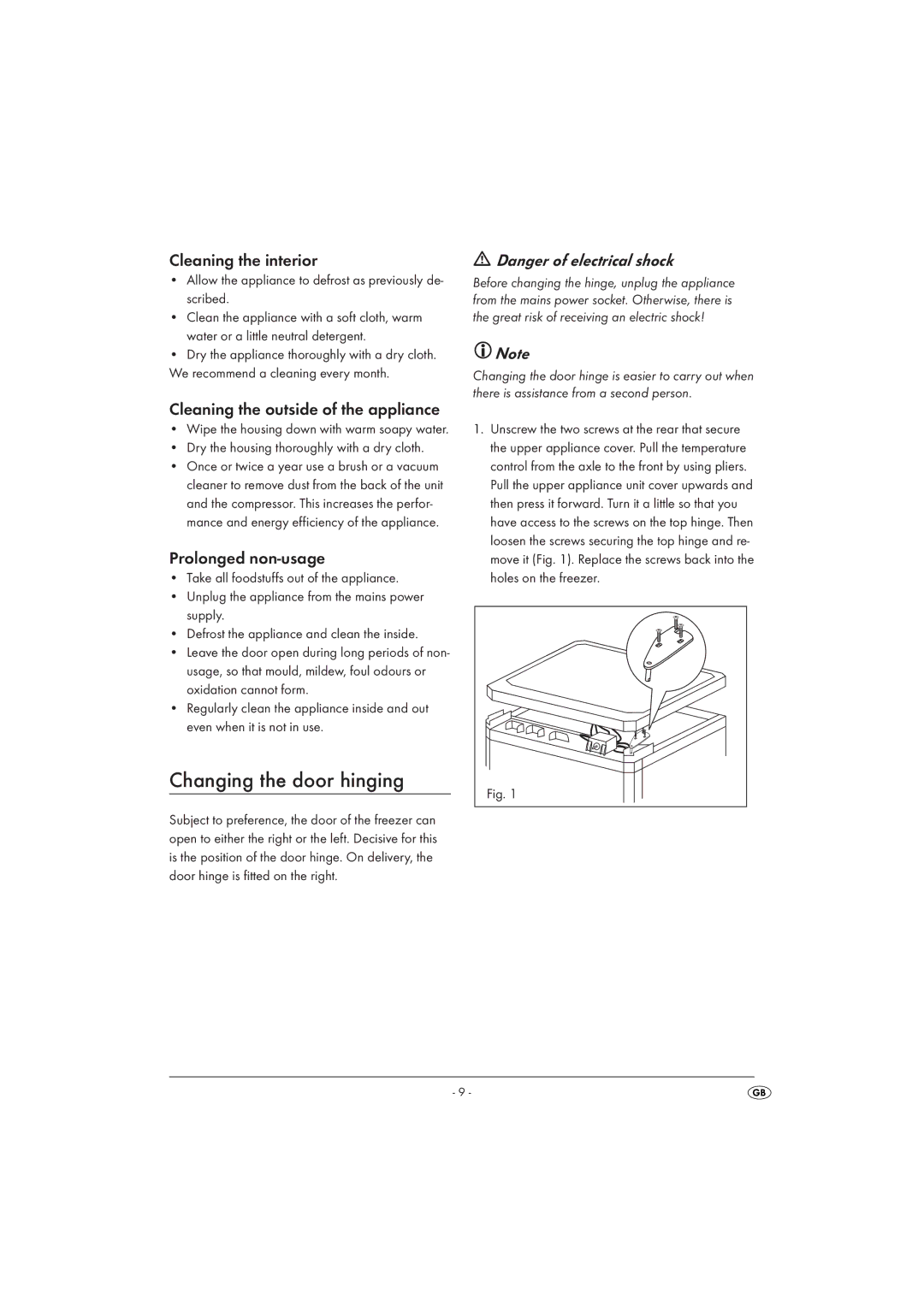 Silvercrest STG 85 A1 manual Changing the door hinging, Cleaning the interior, Cleaning the outside of the appliance 