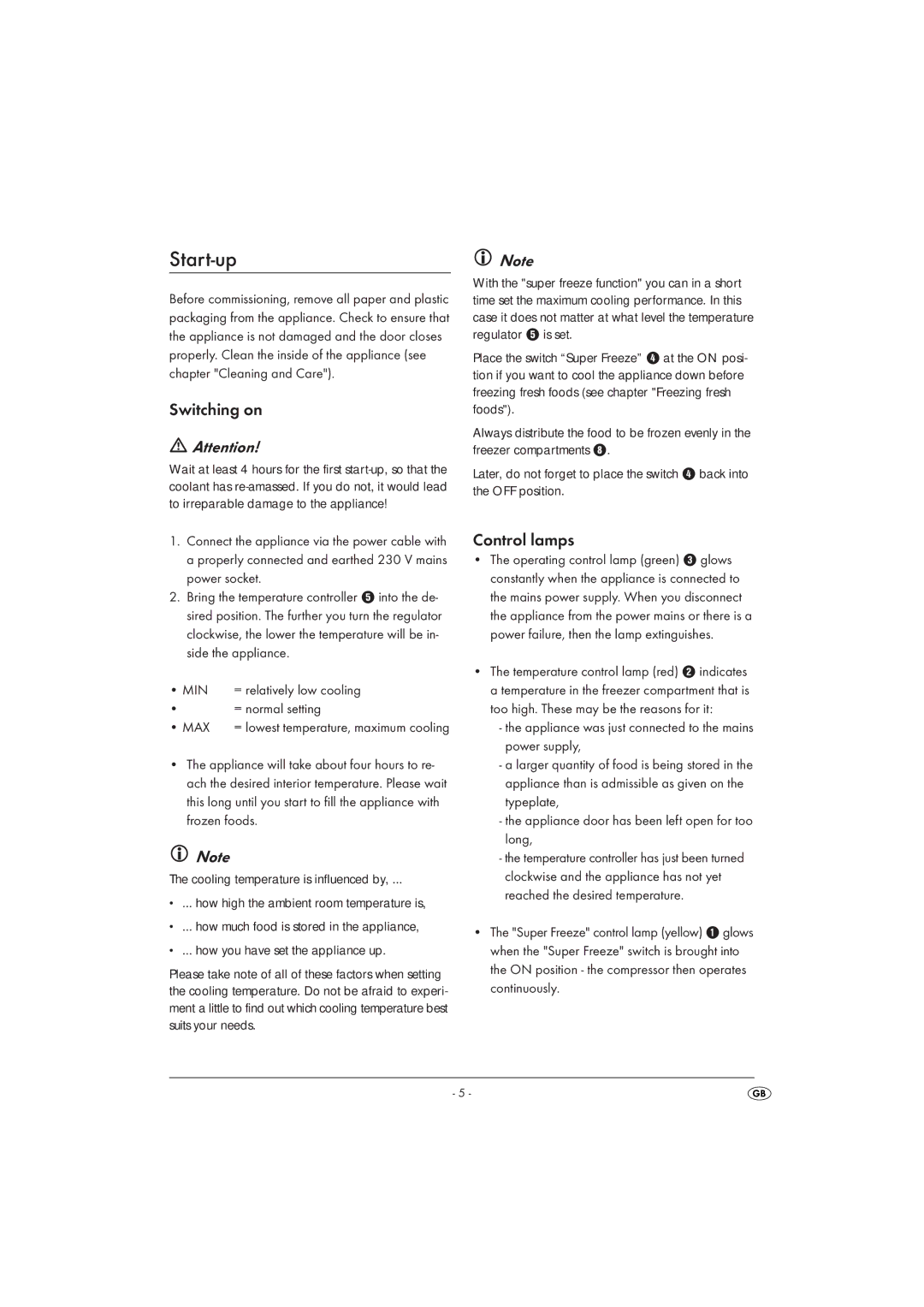 Silvercrest STG 85 manual Start-up, Switching on, Control lamps 