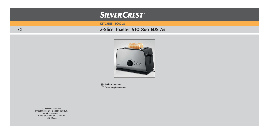 Silvercrest operating instructions Slice Toaster STO 800 EDS A1, Kitchen Tools, ID-Nr. STO800EDSA1-09/10-V1 IAN 