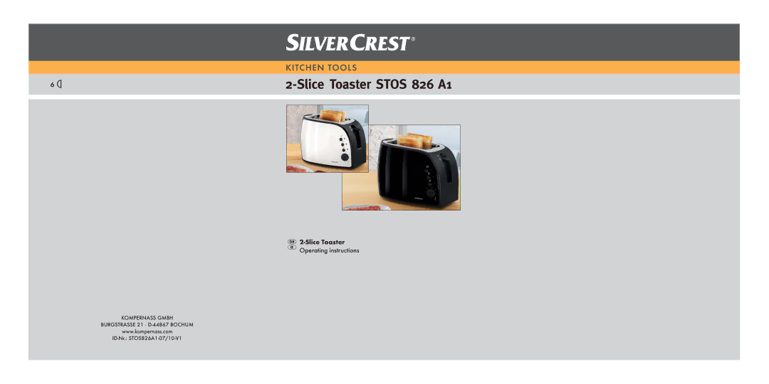 Silvercrest STOS 826 A1 manual Slice Toaster Stos 826 A1 