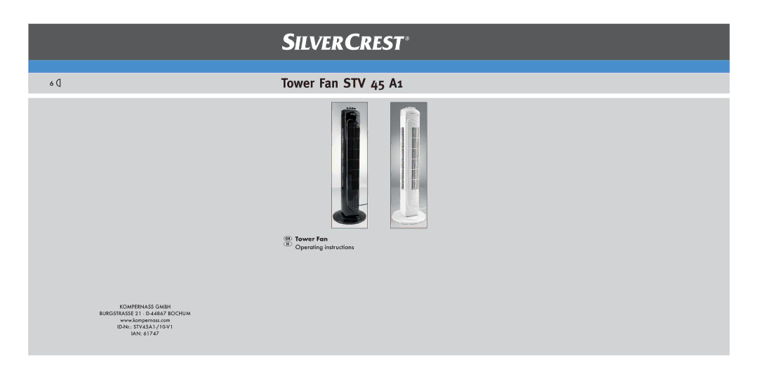 Silvercrest manual Tower Fan STV 45 A1 