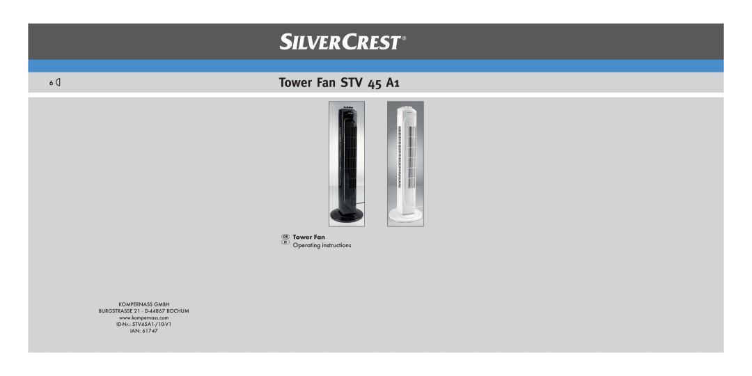 Silvercrest manual Tower Fan STV 45 A1, Tower Fan Operating instructions 