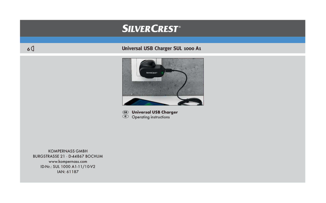 Silvercrest SUL 1000 A1 operating instructions Universal USB Charger Operating instructions 