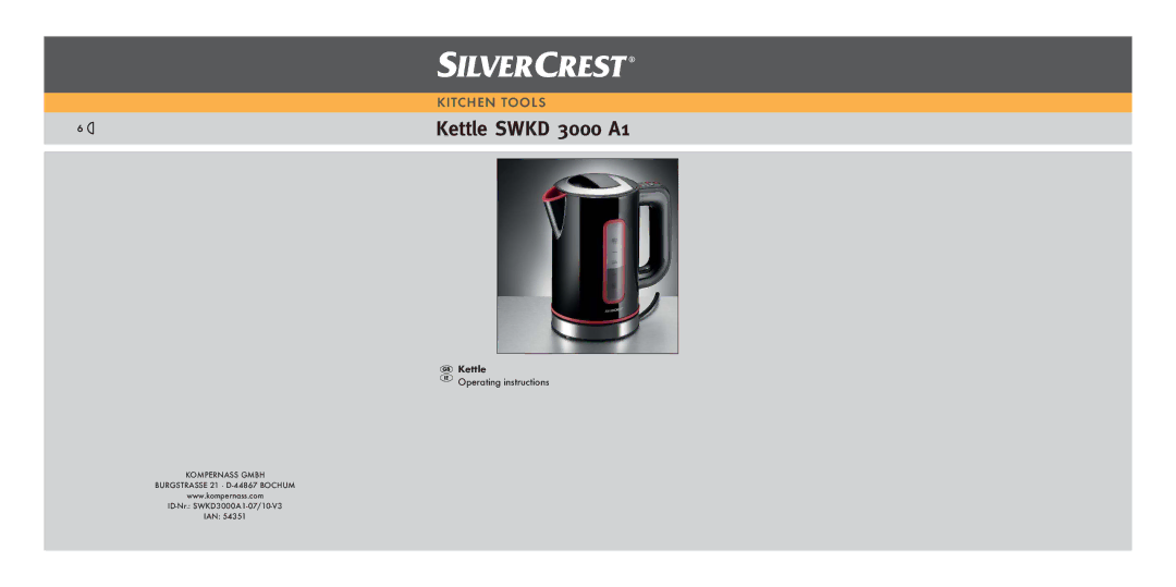 Silvercrest SWKD 3000 A16 manual Kettle Swkd 3000 A1 