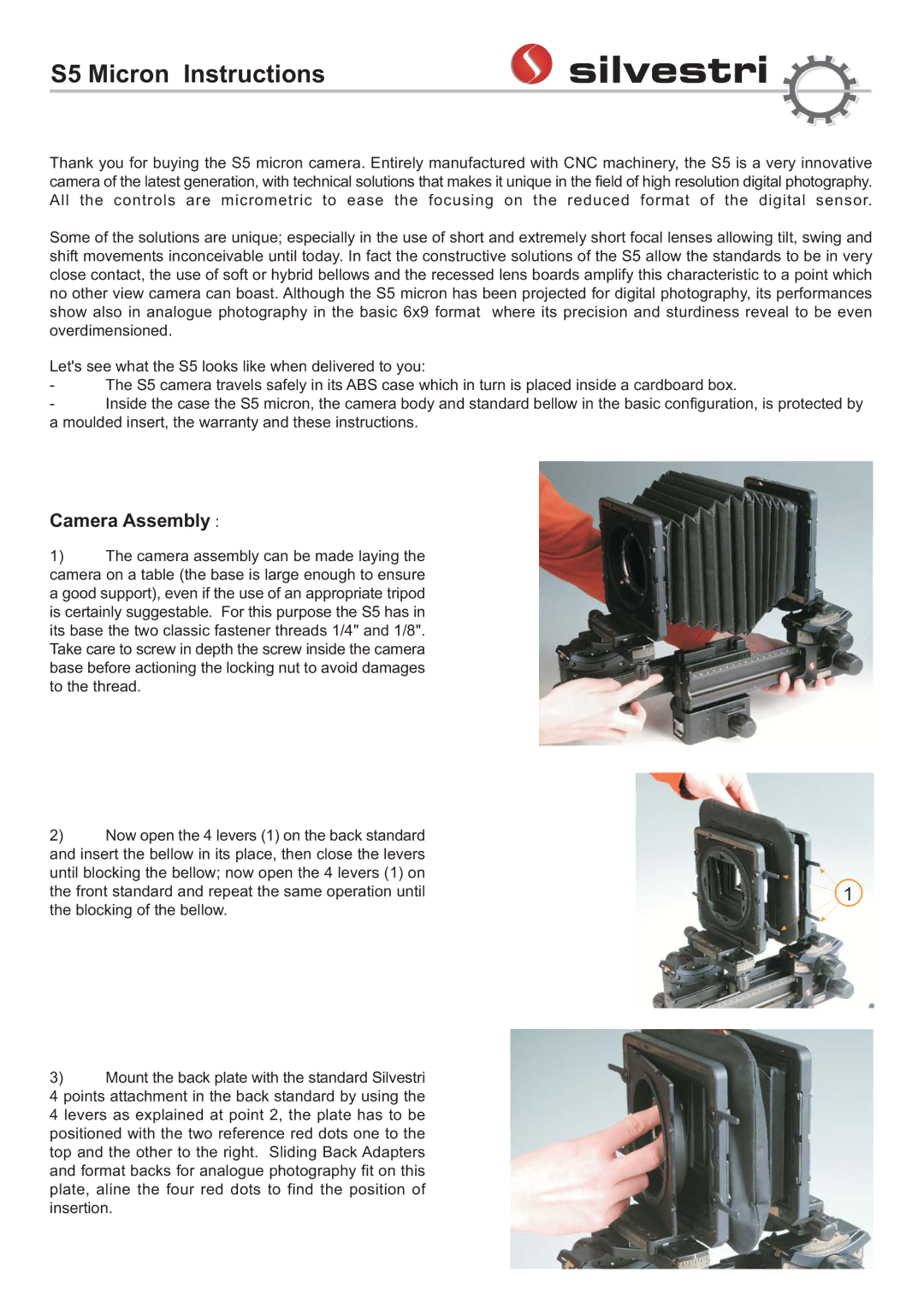 Silvestri S5 manual Silvestri, Camera Assembly 