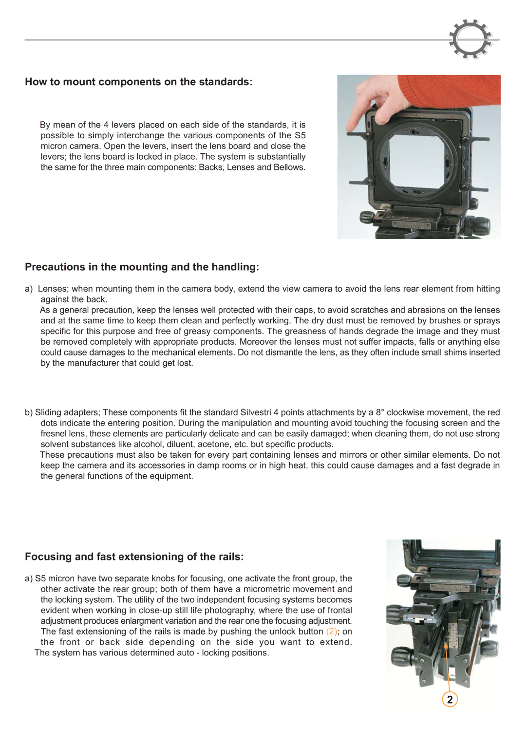 Silvestri S5 manual How to mount components on the standards, Precautions in the mounting and the handling 