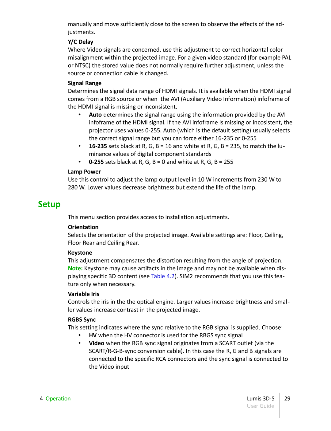 Sim2 Multimedia 3D-S manual Setup 