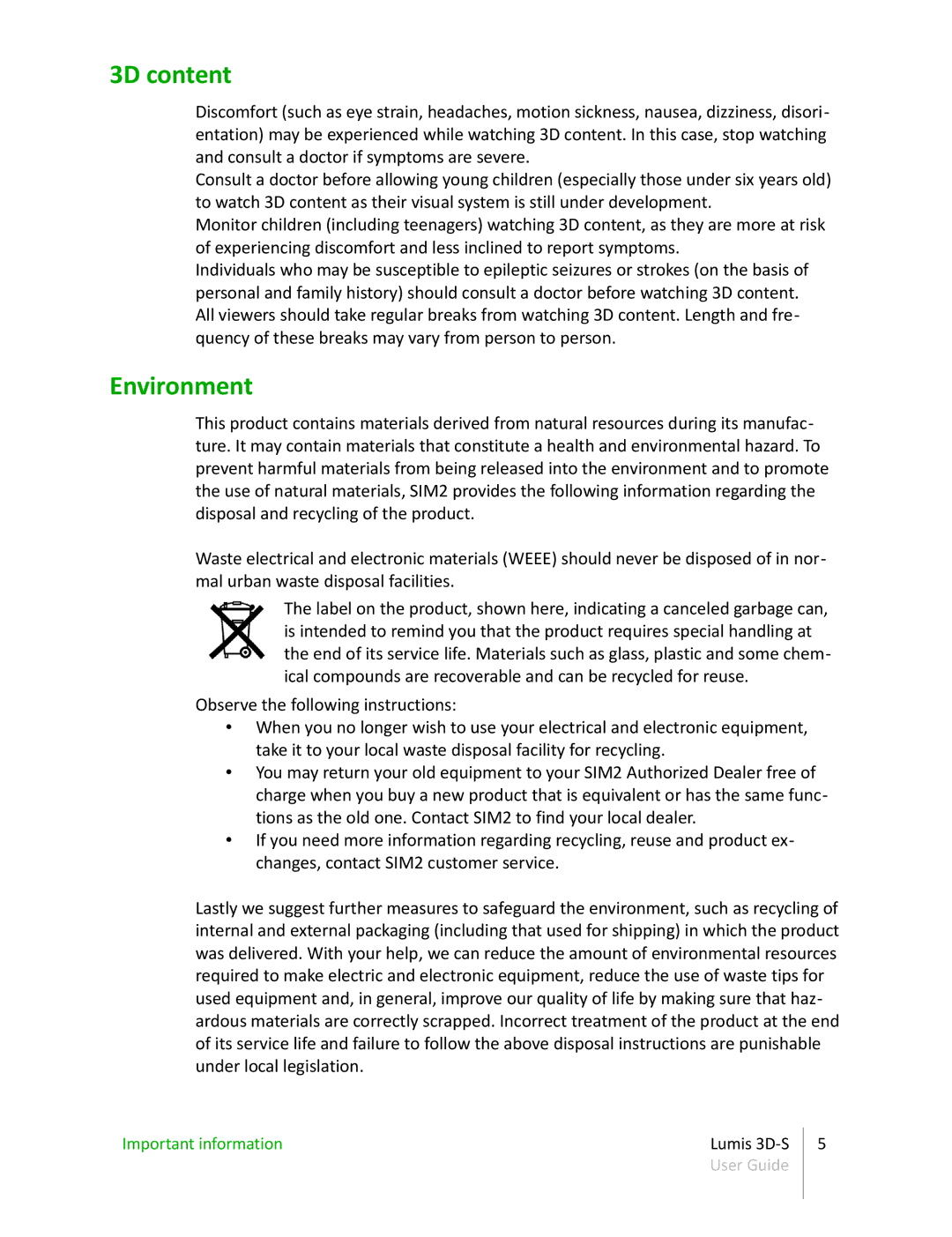 Sim2 Multimedia 3D-S manual 3D content, Environment 