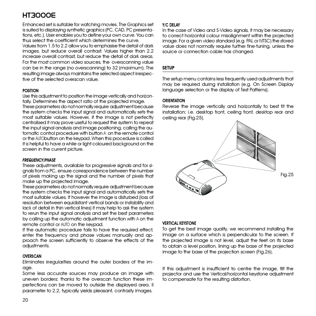 Sim2 Multimedia 460649000, HT3000E installation manual Overscan, Setup, Vertical Keystone 