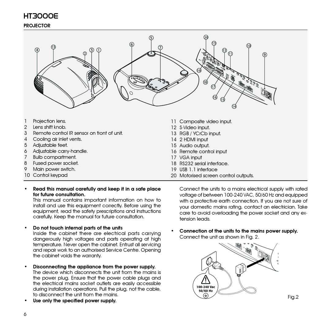 Sim2 Multimedia 460649000, HT3000E installation manual Projector 