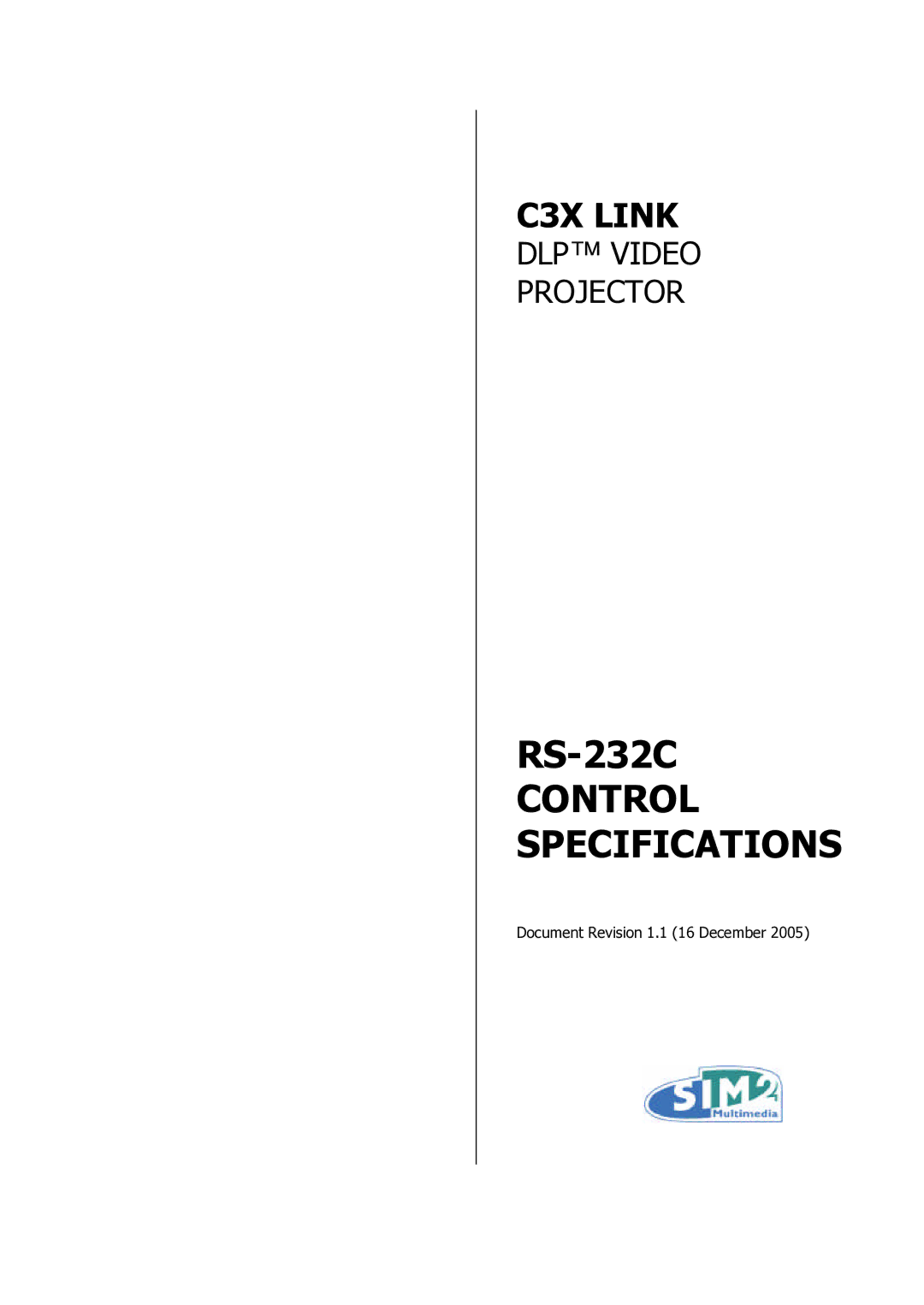 Sim2 Multimedia C3X Link specifications Control Specifications 