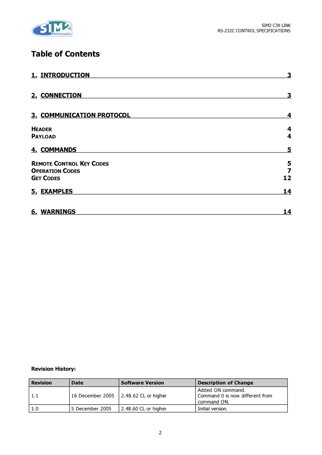 Sim2 Multimedia C3X Link specifications Table of Contents 