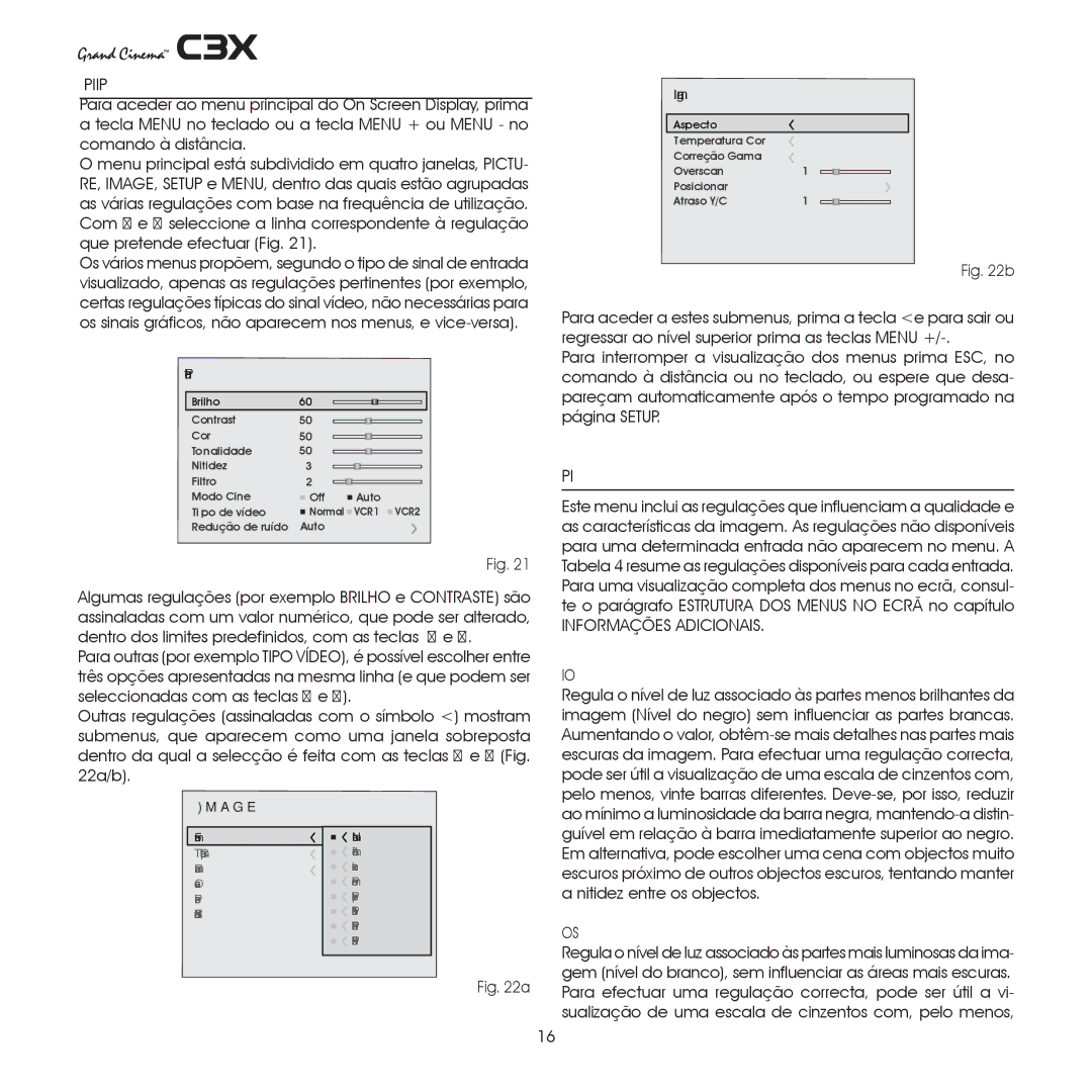 Sim2 Multimedia C3X manual Menu Principal, Picture, Informações Adicionais, Brilho, Contraste 