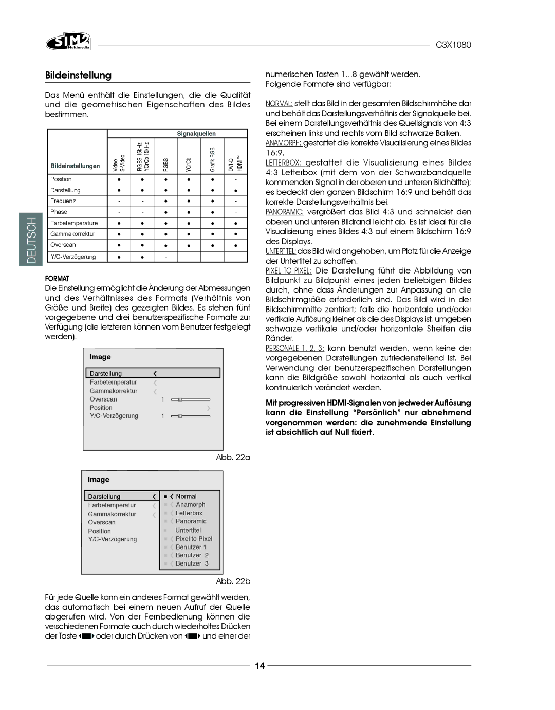 Sim2 Multimedia C3X1080 installation manual Abb b, Der Taste oder durch Drücken von und einer der 