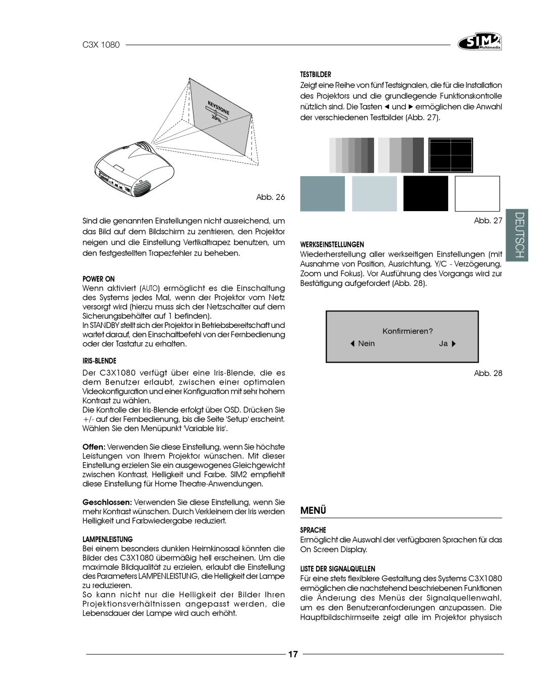 Sim2 Multimedia C3X1080 installation manual Menü 