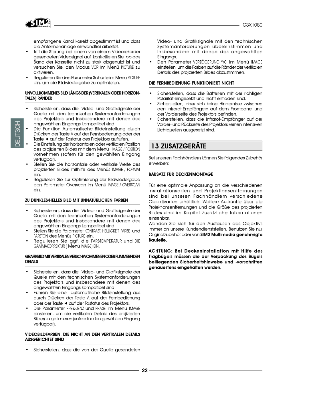 Sim2 Multimedia C3X1080 installation manual Zusatzgeräte 