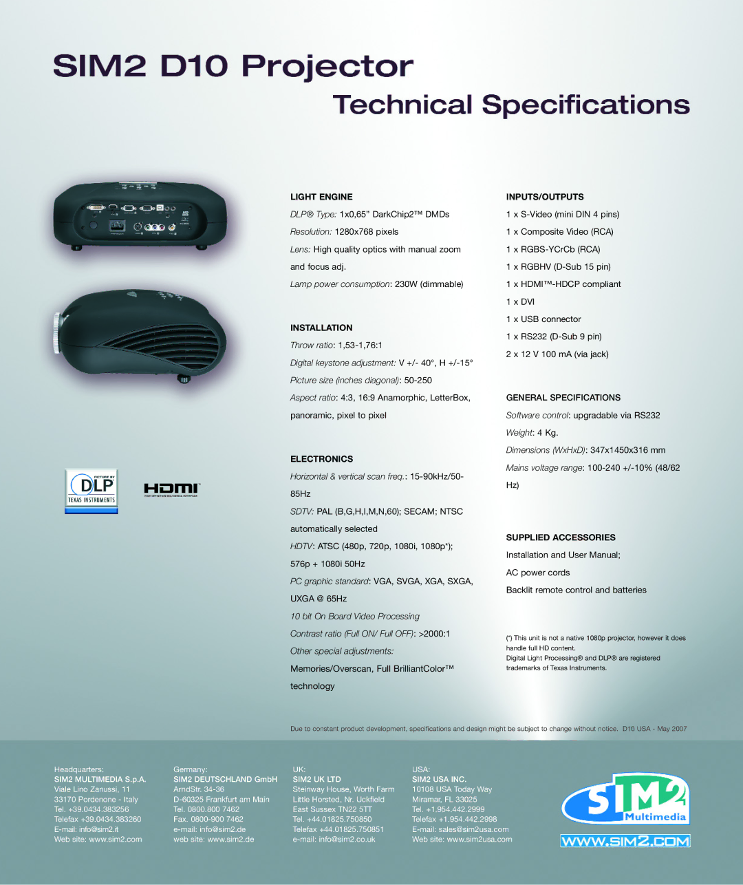 Sim2 Multimedia D10 manual Other special adjustments, JÉãçêáÉëLlîÉêëÅ~åI=cìää=êáääá~åí`çäçê», ÍÉÅÜåçäçÖó 