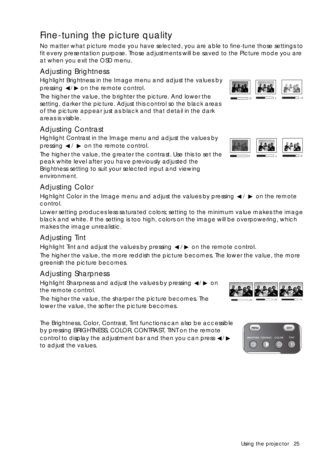 Sim2 Multimedia D60 user manual Fine-tuning the picture quality 