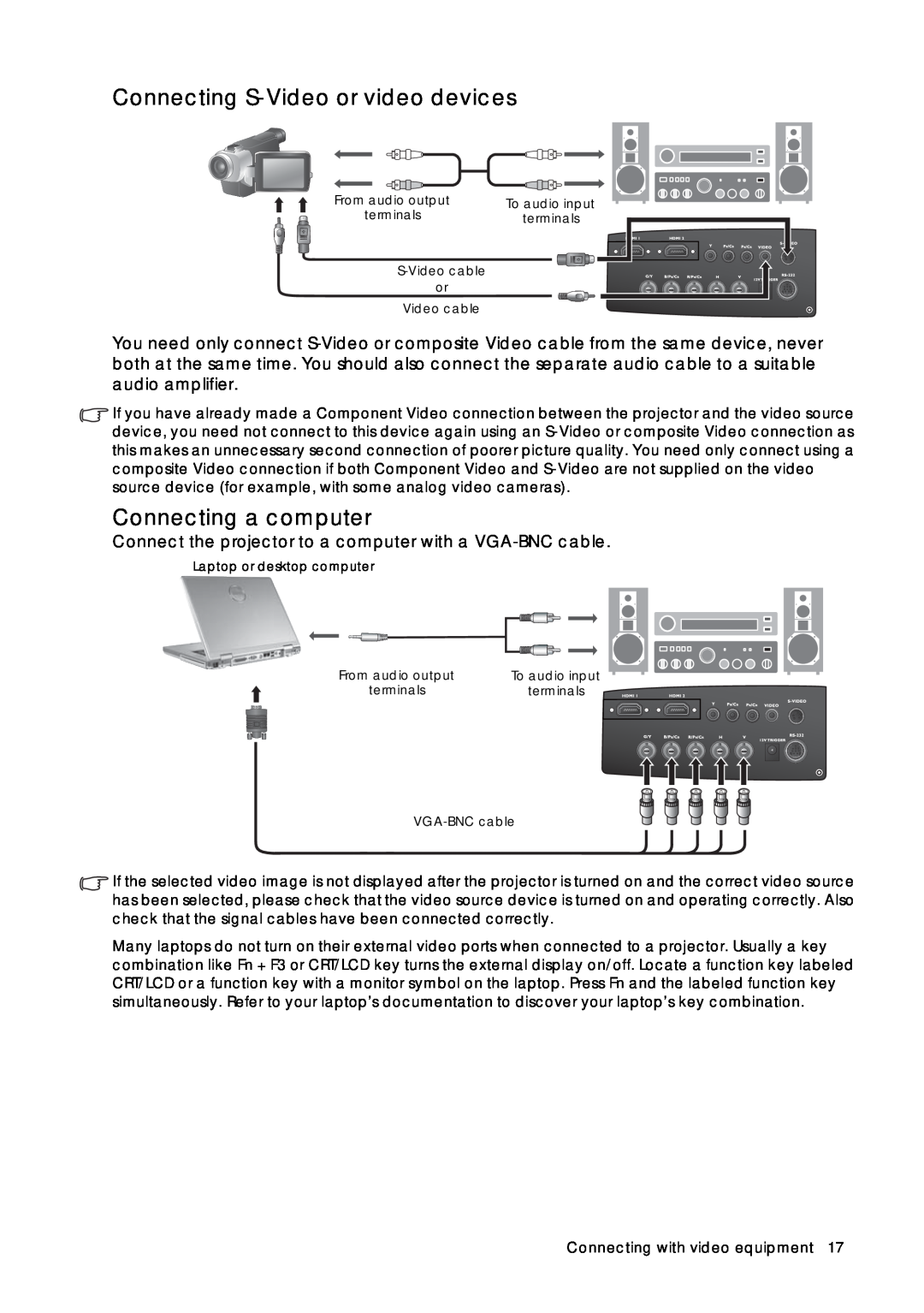 Sim2 Multimedia D60 user manual Connecting S-Video or video devices, Connecting a computer 