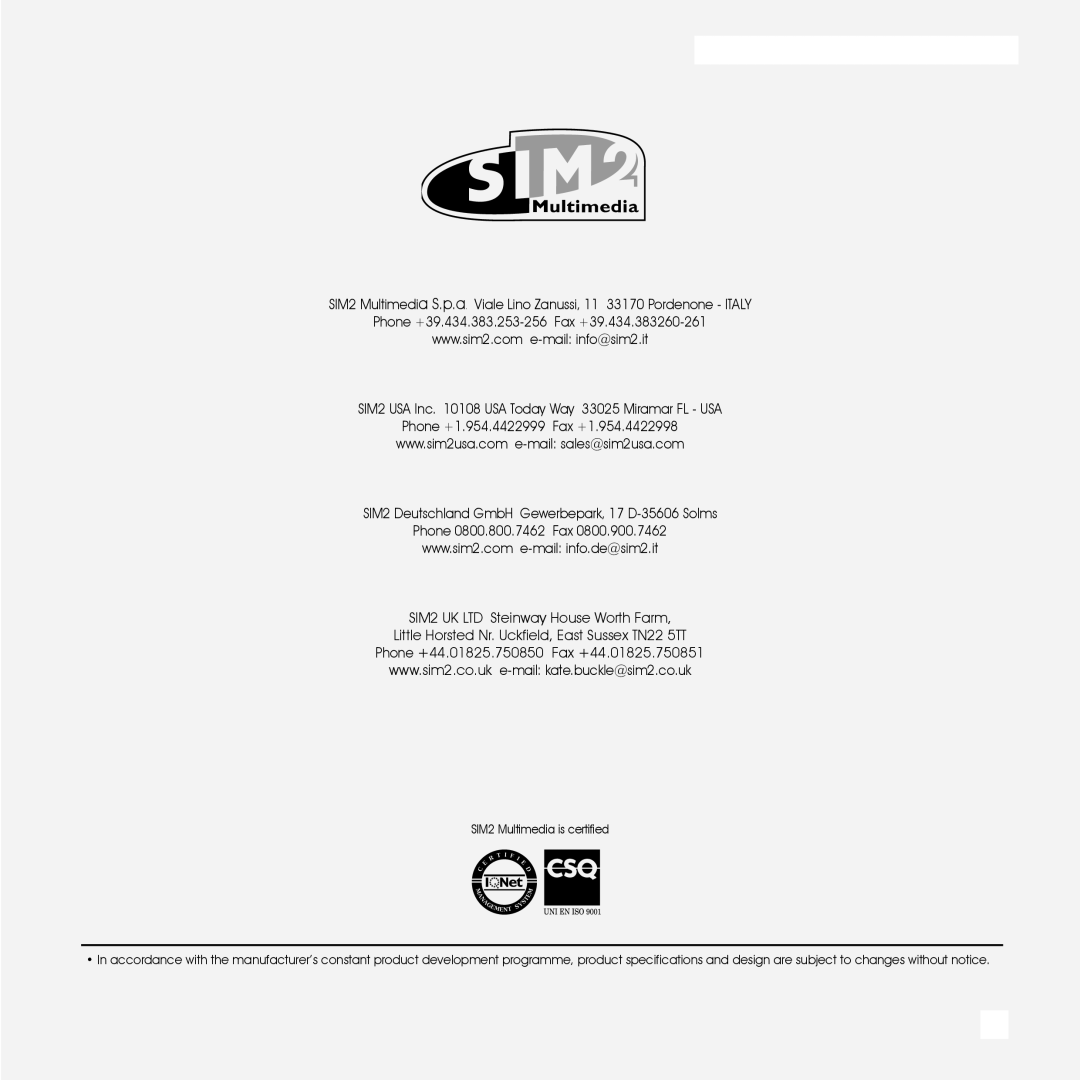 Sim2 Multimedia D80 installation manual 