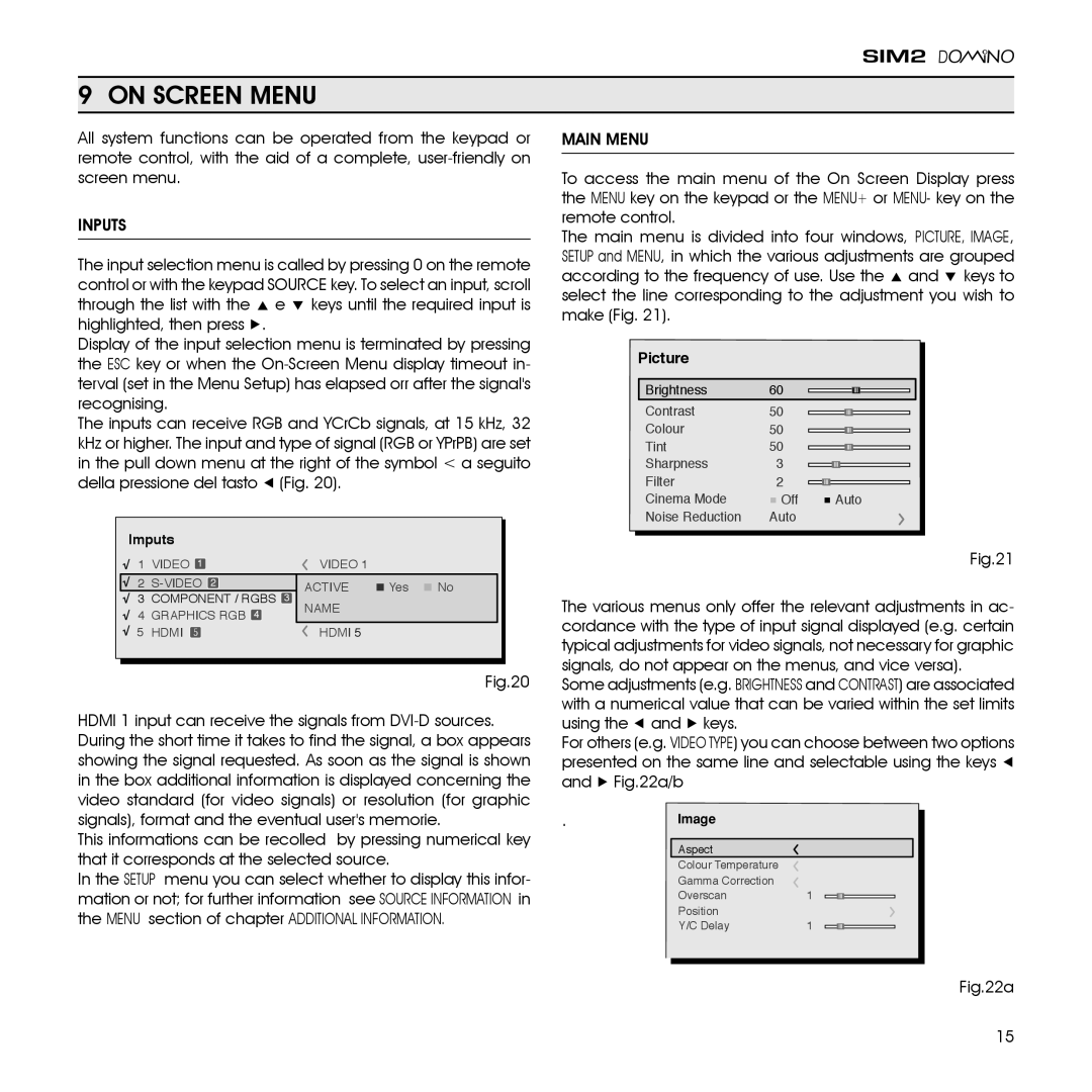 Sim2 Multimedia D80 installation manual On Screen Menu 