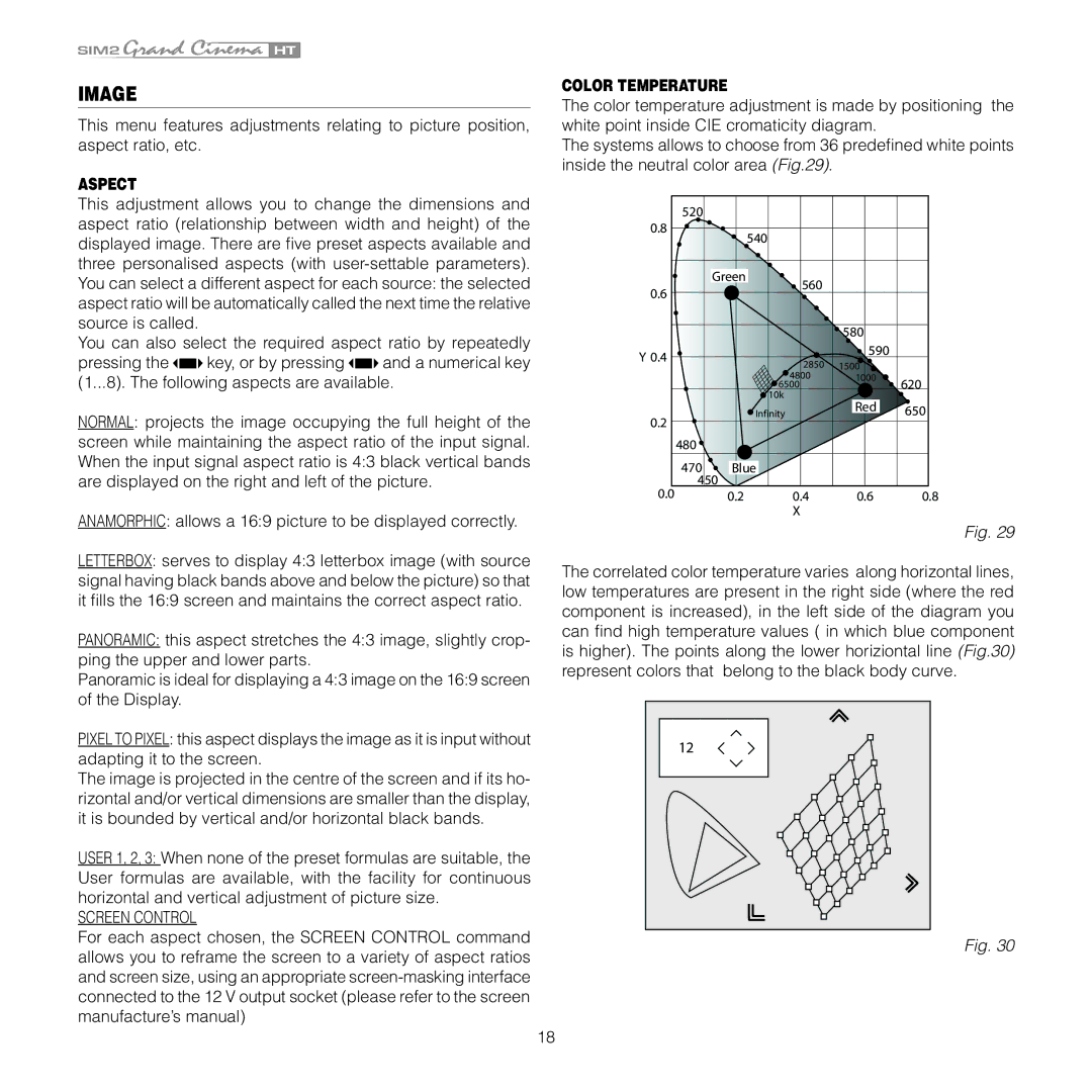 Sim2 Multimedia HT 280E, HT 300E installation manual Aspect, Color Temperature 