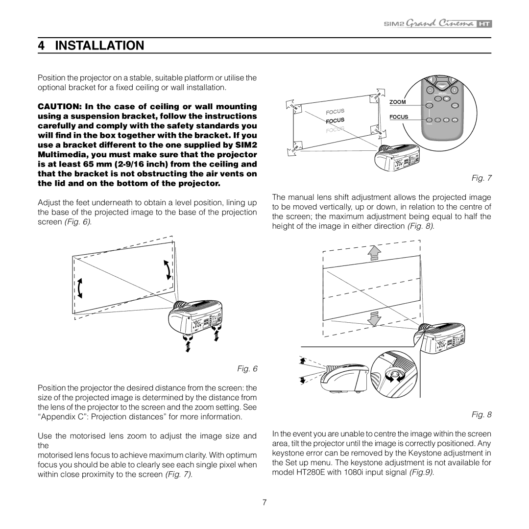 Sim2 Multimedia HT 300E, HT 280E installation manual Installation, Lid and on the bottom of the projector 