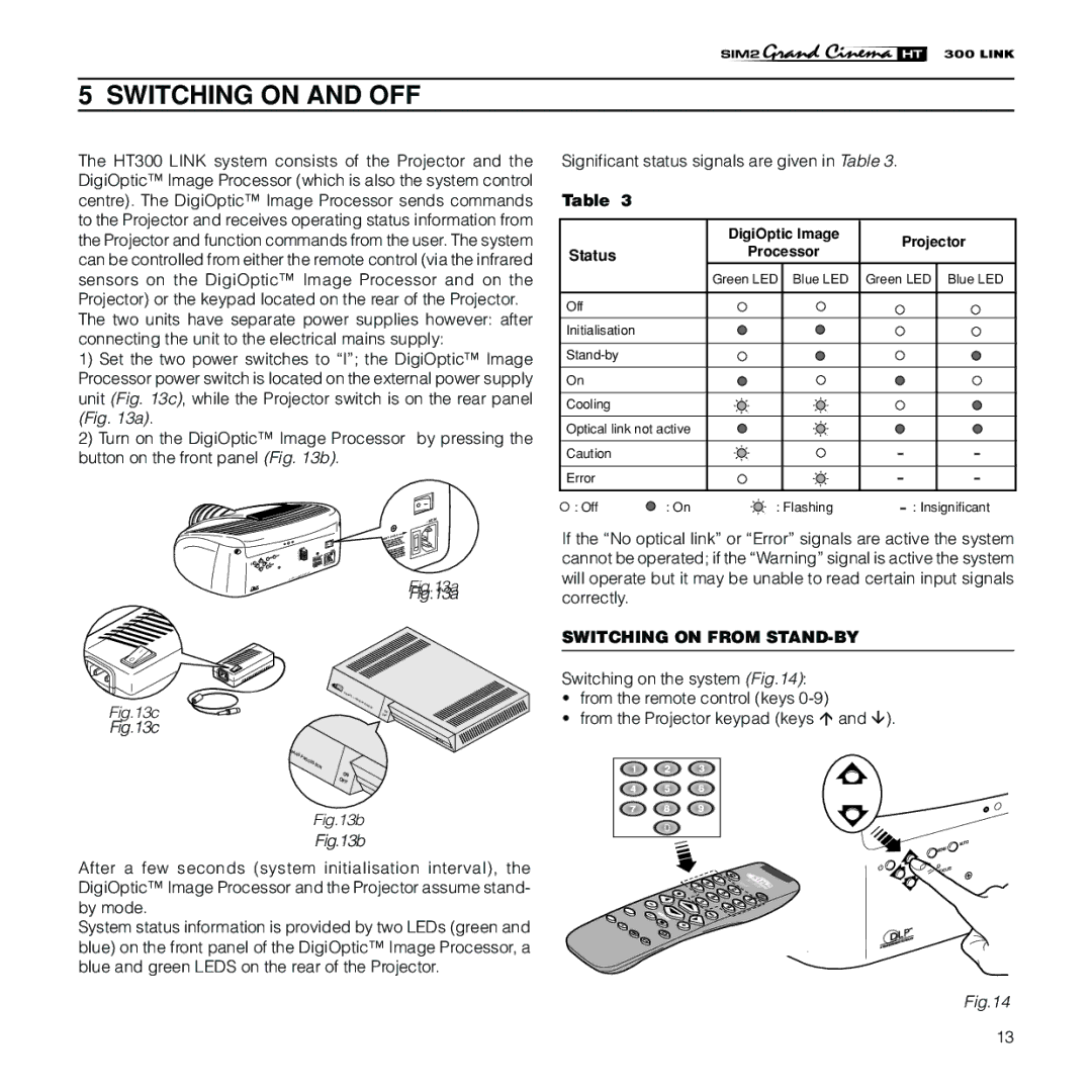 Sim2 Multimedia HT300 Link installation manual Switching on and OFF, Switching on from STAND-BY 