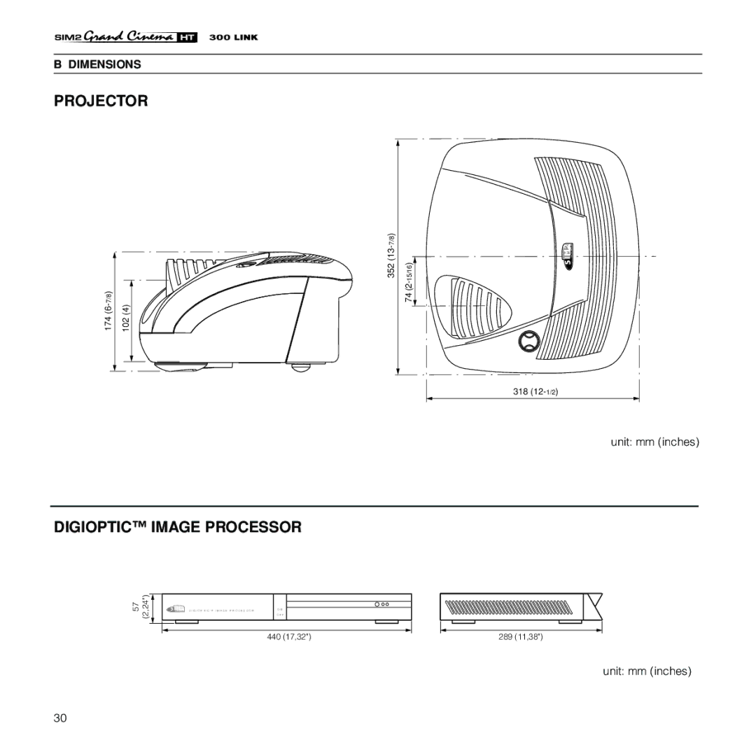 Sim2 Multimedia HT300 Link installation manual Dimensions 