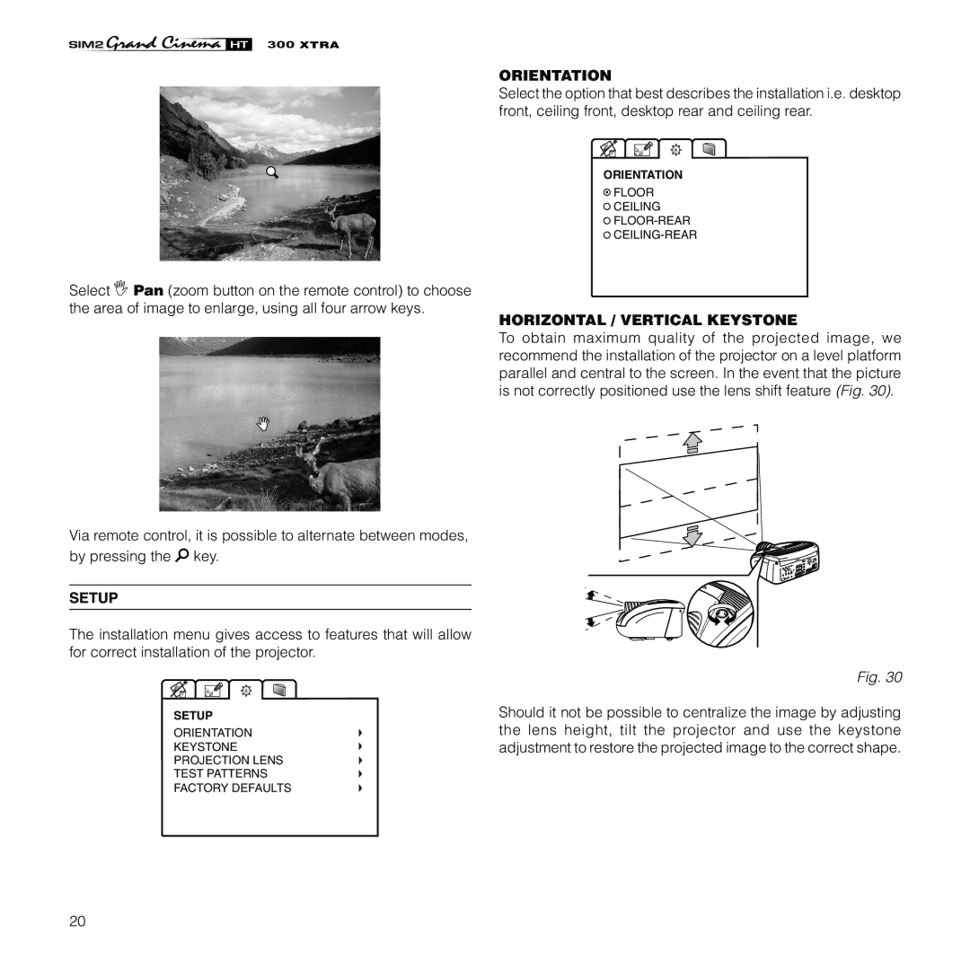 Sim2 Multimedia HT300 XTRA installation manual Setup, Orientation, Horizontal / Vertical Keystone 