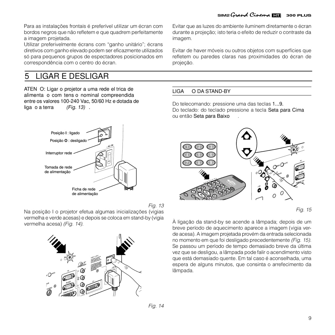 Sim2 Multimedia HT300 manual Ligar E Desligar, Ligação DA STAND-BY 