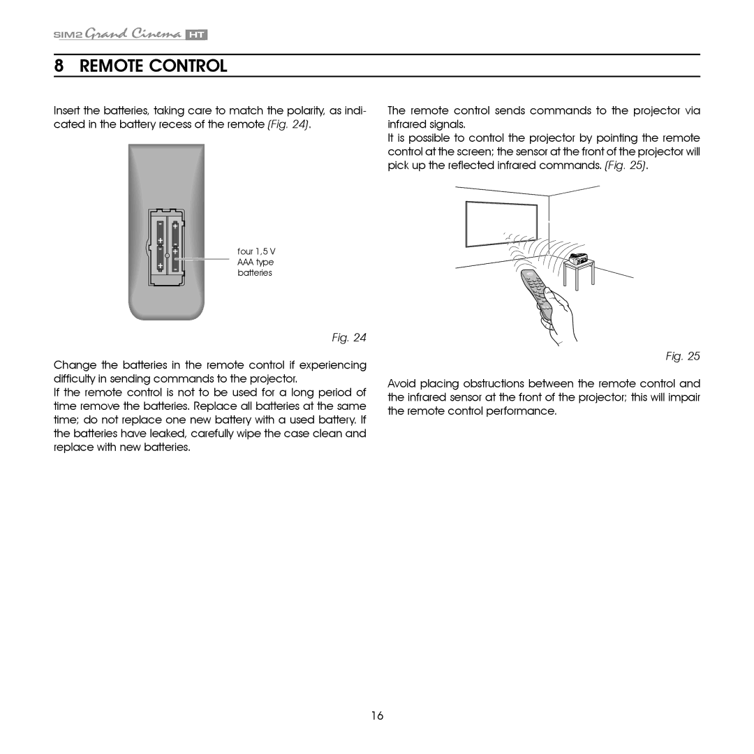 Sim2 Multimedia HT305 installation manual Remote Control 