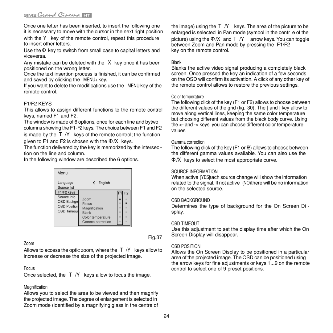 Sim2 Multimedia HT305 installation manual Source Information, OSD Background 