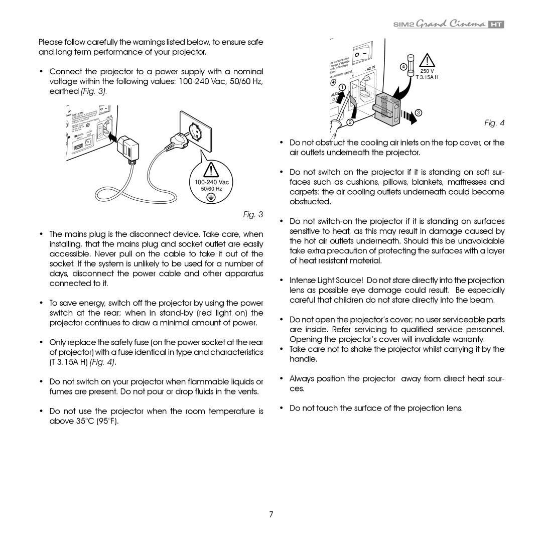 Sim2 Multimedia HT305 installation manual 100-240 Vac 