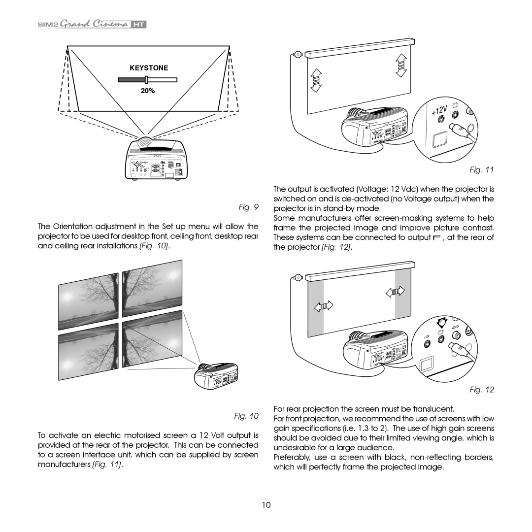 Sim2 Multimedia HT305 installation manual Fig, For rear projection the screen must be translucent 