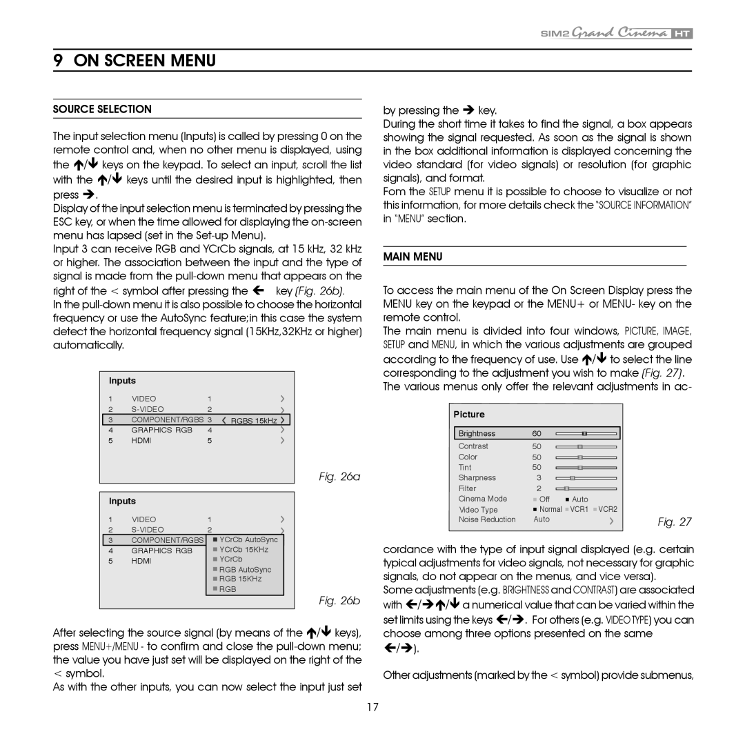 Sim2 Multimedia HT305 installation manual On Screen Menu 