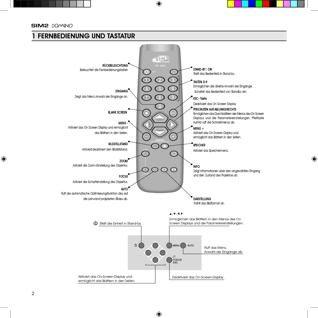 Sim2 Multimedia HT380 manual Fernbedienung UND Tastatur, Auto 