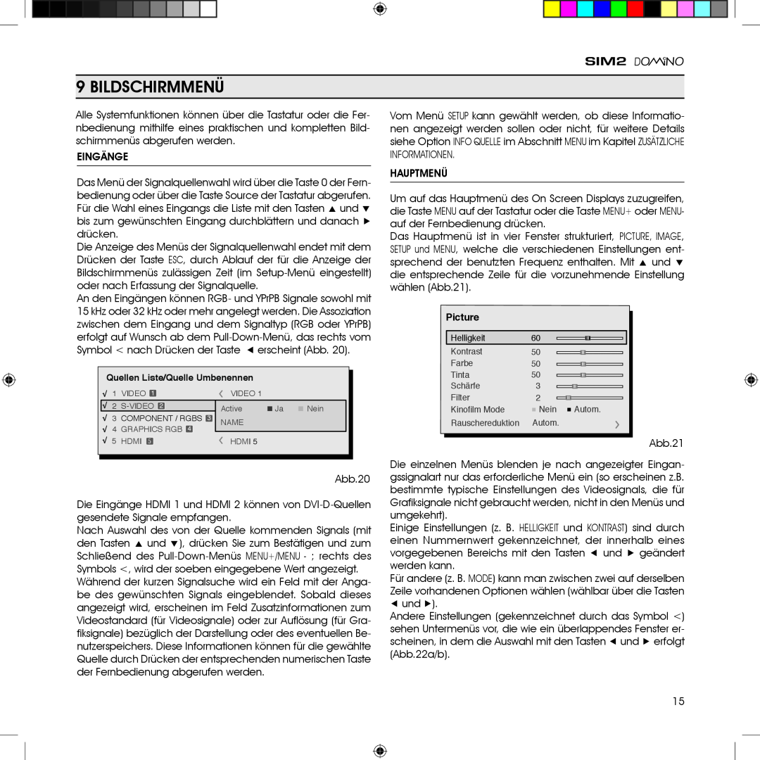 Sim2 Multimedia HT380 manual Bildschirmmenü 