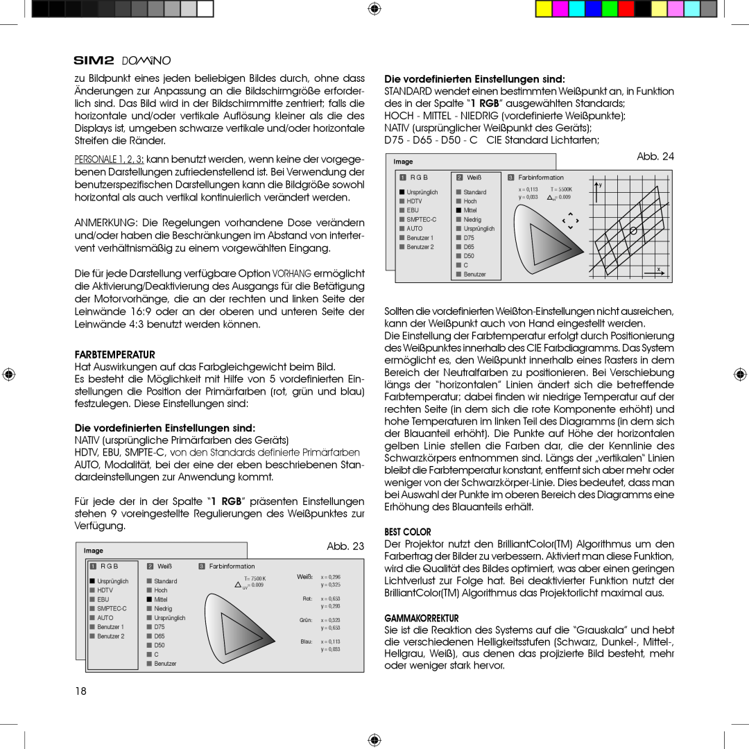 Sim2 Multimedia HT380 manual Farbinformation, 2 Weiß, Grün, Blau 
