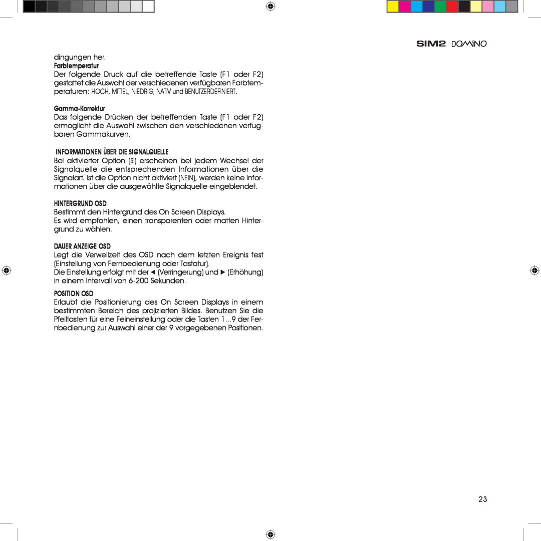 Sim2 Multimedia HT380 manual dingungen her. Farbtemperatur 